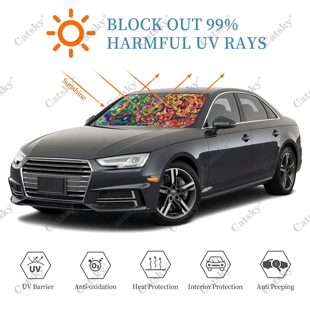 Leopárd mintás szövet Art autó szélvédő napernyő, első autó autó szélvédő napernyő blokkolja az UV sugarakat napellenző védő