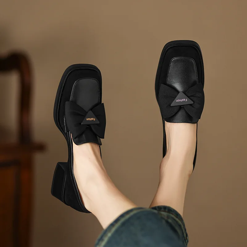 Loafers női cipő 2023 tavasz Új divattervező Chunky Heels Nő elegáns szögletes orrú irodai ruha cipő Pumps Zapatos