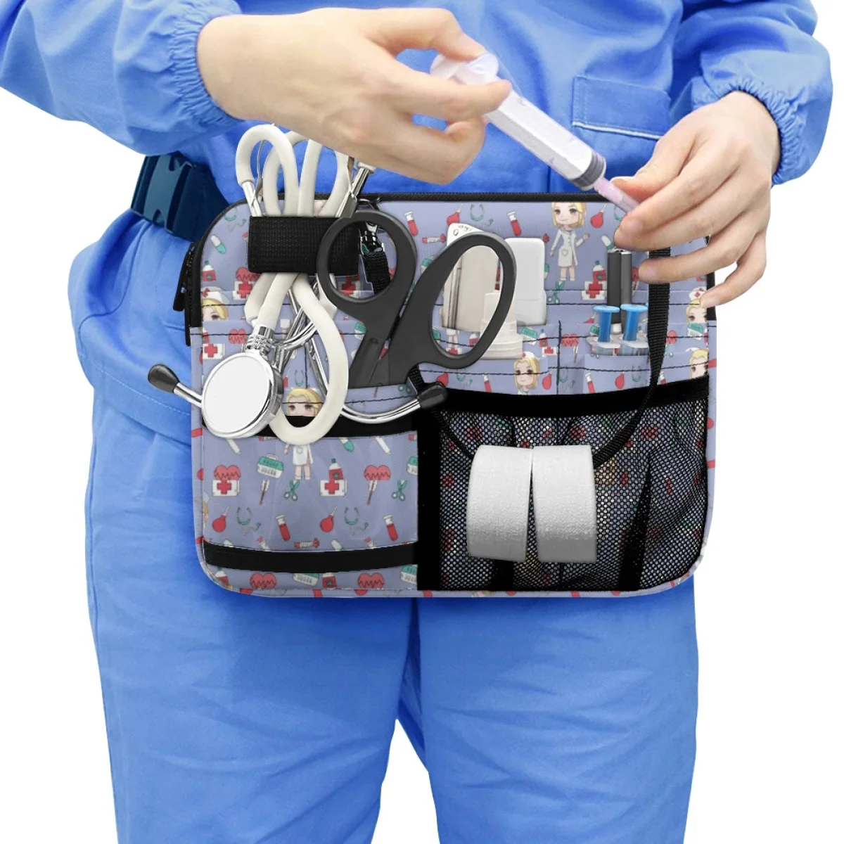 Mentős orvos Kórház Nyomtatás Mulit kétrétegű belső zsebek Derékcsomag Kényelmes fogantyú Munka Nővér zseb Crossbody táska