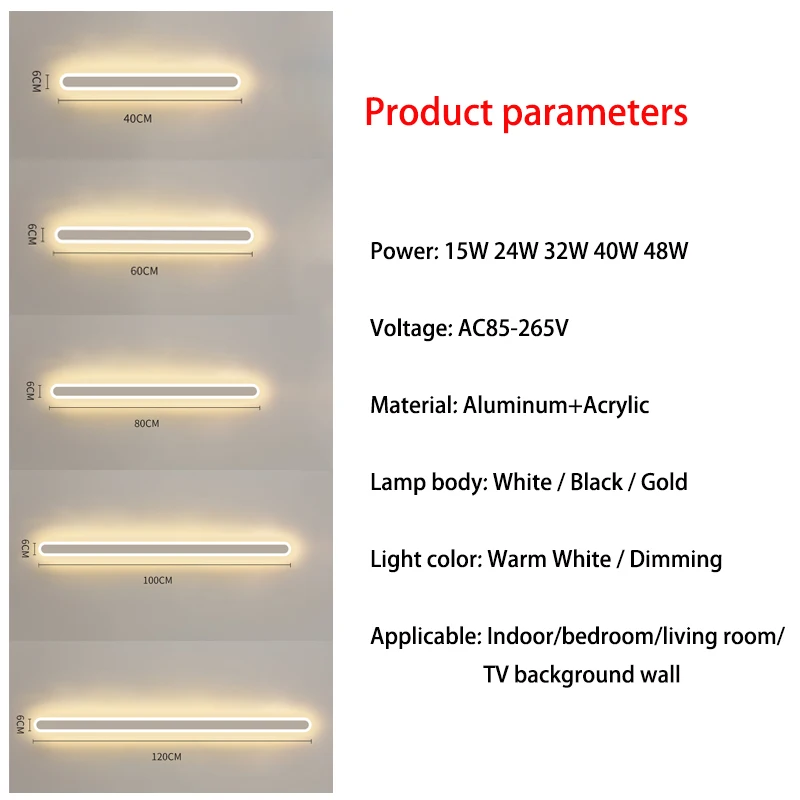 Modern LED lámpa beltéri vonalhoz Fali lámpa hálószoba nappali szalag lámpa háttér fali falfelületek Könnyű akril lámpatestek