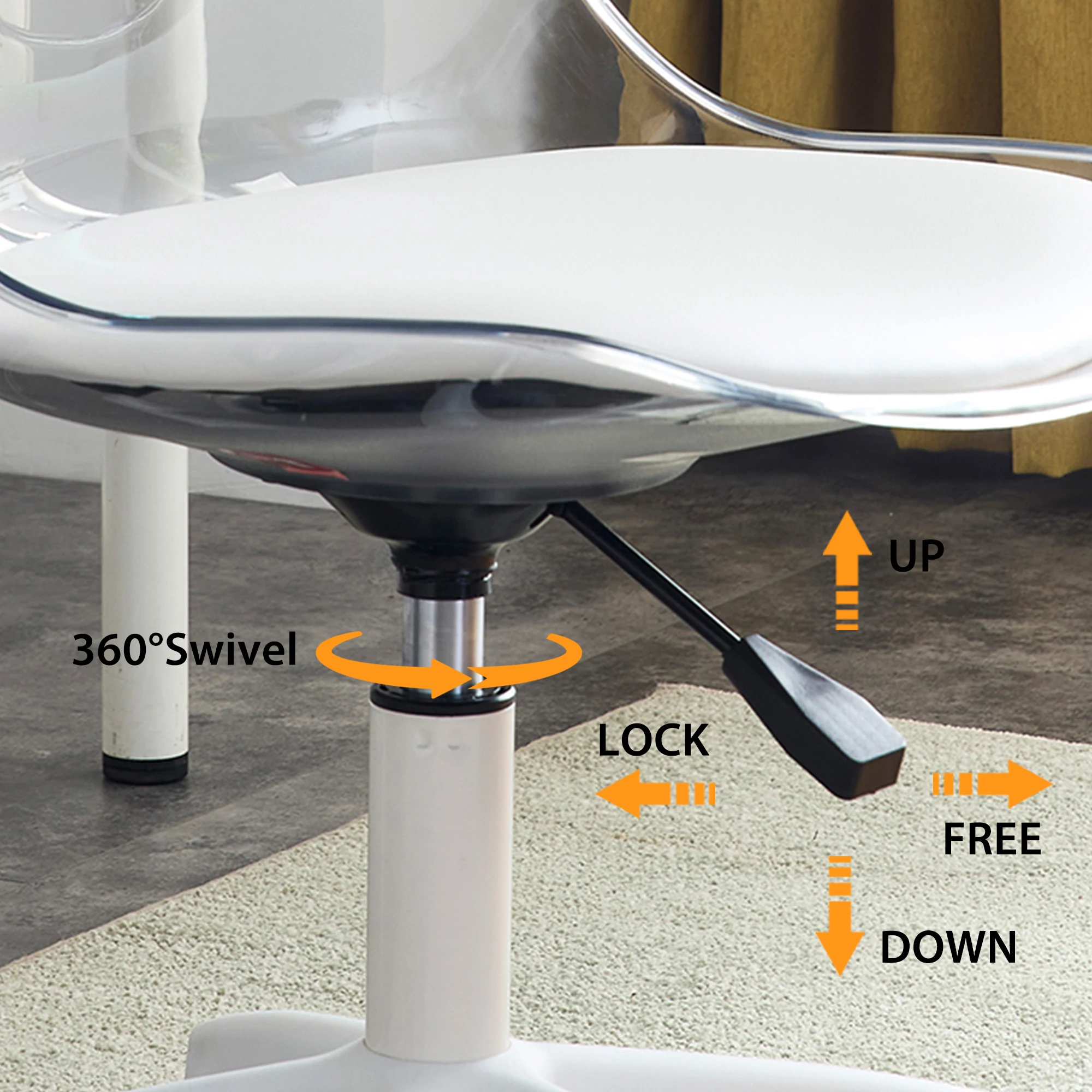 Modern otthoni irodai asztali székek, állítható 360 ° -ban forgatható szék Mérnöki műanyag kar nélküli forgatható számítógépes szék kerekekkel L