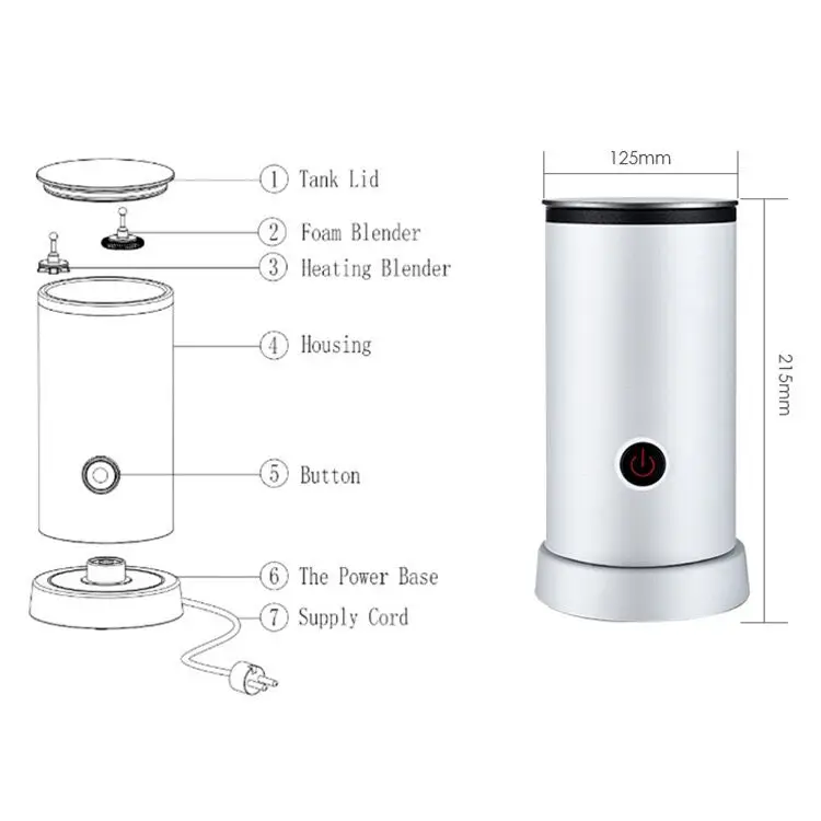  Nagy hatékonyságú elektromos automatikus kávéhabosító tejmelegítő tejhabosító otthoni latte tejpárolóhoz