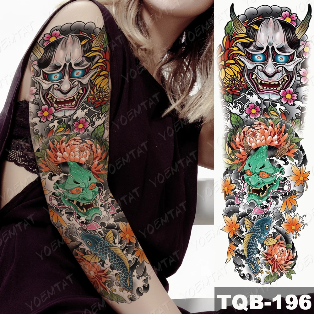 Nagy kar ujj tetoválás Tigris koponya sárkány vízálló ideiglenes tatto matrica Prajna Lion Body Art Teljes hamis Tatoo nők Férfiak