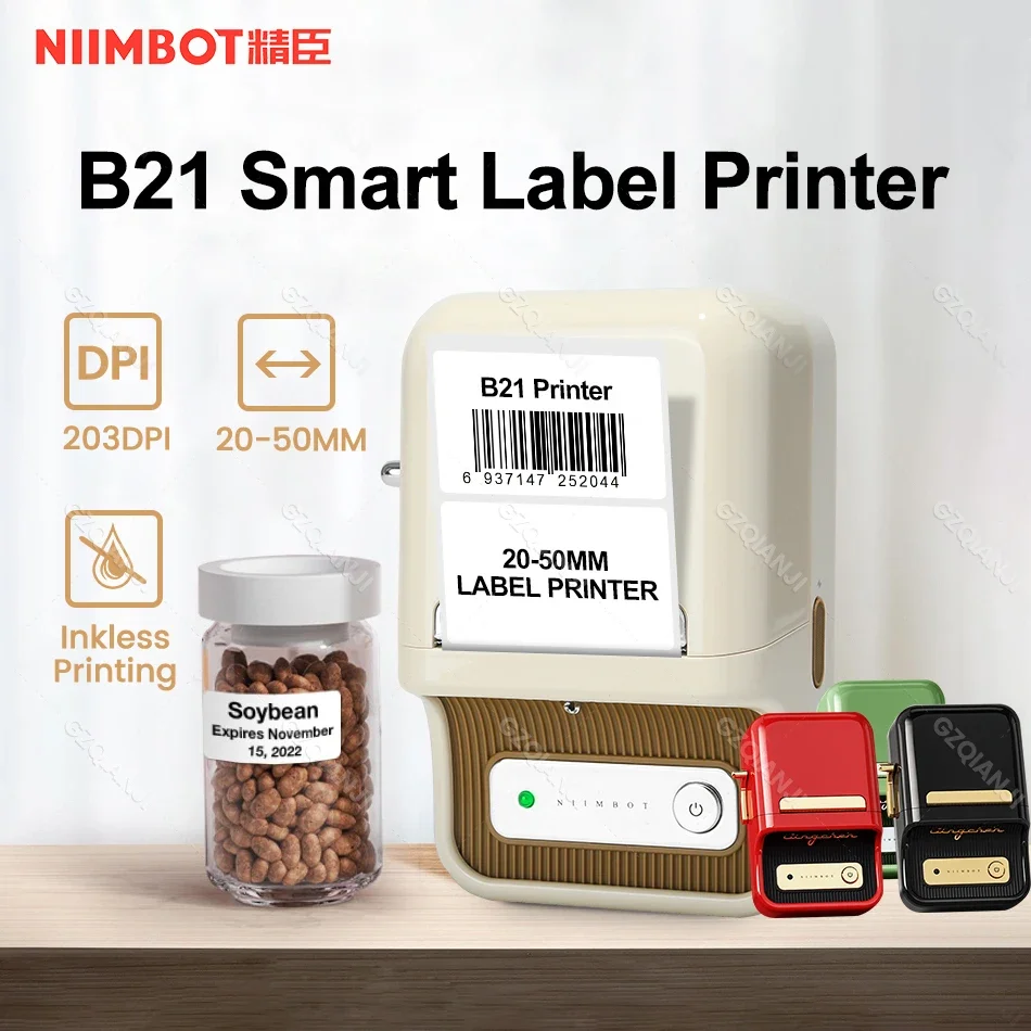 Niimbot B21 B1 Mini hordozható hőcímke-nyomtató Irodai berendezések Mini zseb vezeték nélküli ragasztómatrica készítő 20-50mm szélesség
