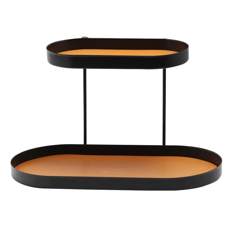 Nordic Style 2 Layers Key Shelf ékszer tároló tálca Asztali kozmetikai tároló doboz Iron Art Bőr Sundry Tray Party Home Dekoráció