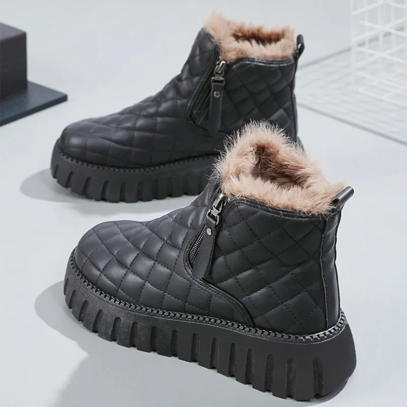 Női tornacipők Divat Téli női cipők Lapos Lapos Alkalmi cipők Nőknek Kényelmes magas felső meleg plüss törtfehér cipő