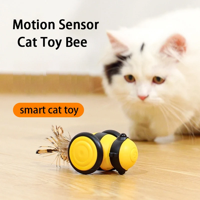 Okos macska játék autó Aranyos méh futó autó macska játékok interaktív macskabotok teaser toll véletlenszerűen mozgó elektromos kisállat macska játékok