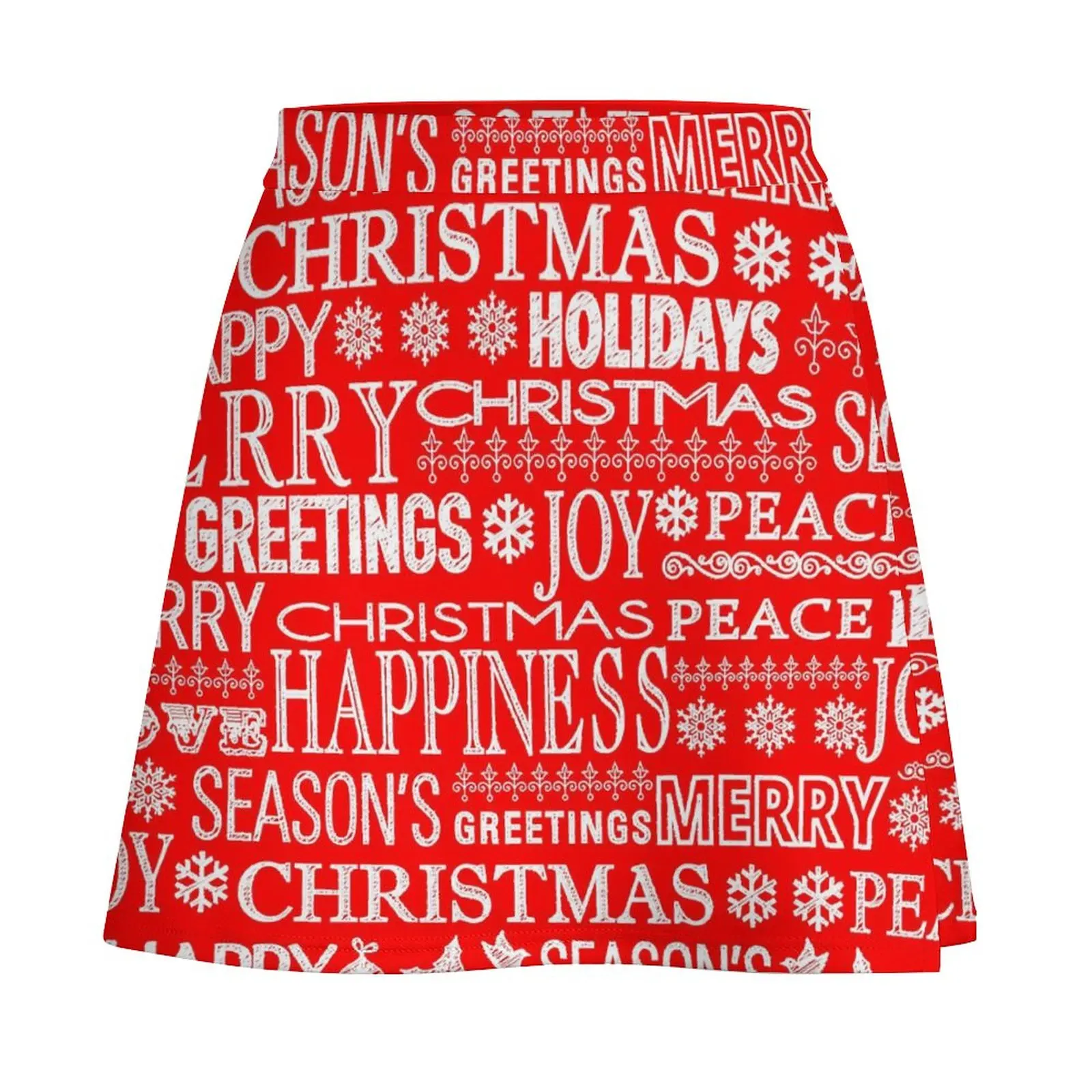 Piros fehér betűs mintás szoknya Nyári boldog karácsonyt utcai viselet alkalmi A-vonalú szoknyák Vintage miniszoknya Grafika Túlméretes ruhák