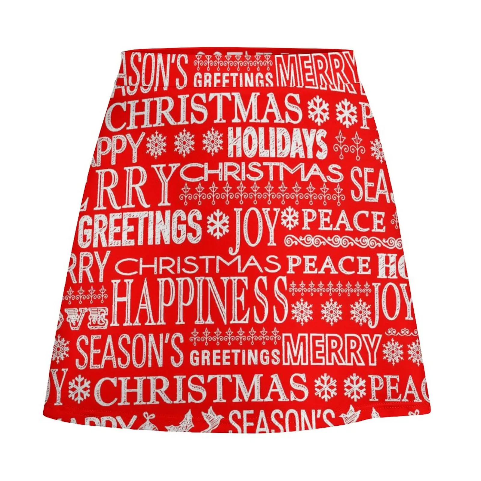 Piros fehér betűs mintás szoknya Nyári boldog karácsonyt utcai viselet alkalmi A-vonalú szoknyák Vintage miniszoknya Grafika Túlméretes ruhák