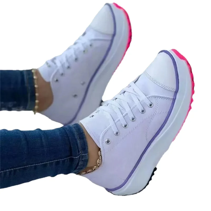 Plus Size női platform tornacipők Női alkalmi cipők Női vászoncipők Tenisz hölgyek Séta vaskos tornacipők Fűzős cipő