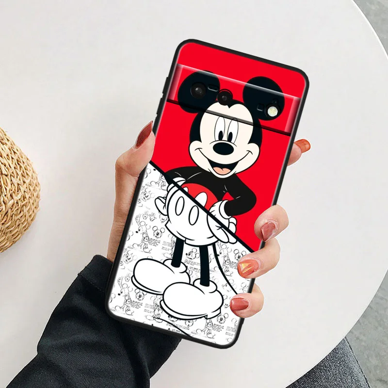 Red Disney Mickey Cute Ütésálló tok Google Pixel 7 6a 6 Pro 5 4 4A XL 5G fekete telefontok Shell Soft Fundas Capa