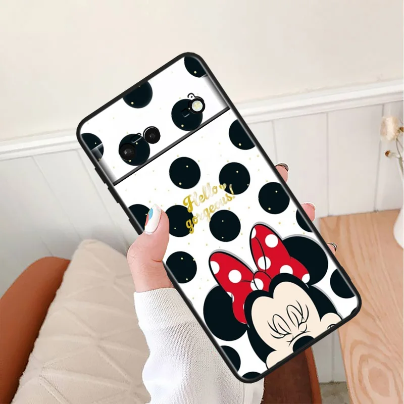 Red Disney Mickey Cute Ütésálló tok Google Pixel 7 6a 6 Pro 5 4 4A XL 5G fekete telefontok Shell Soft Fundas Capa