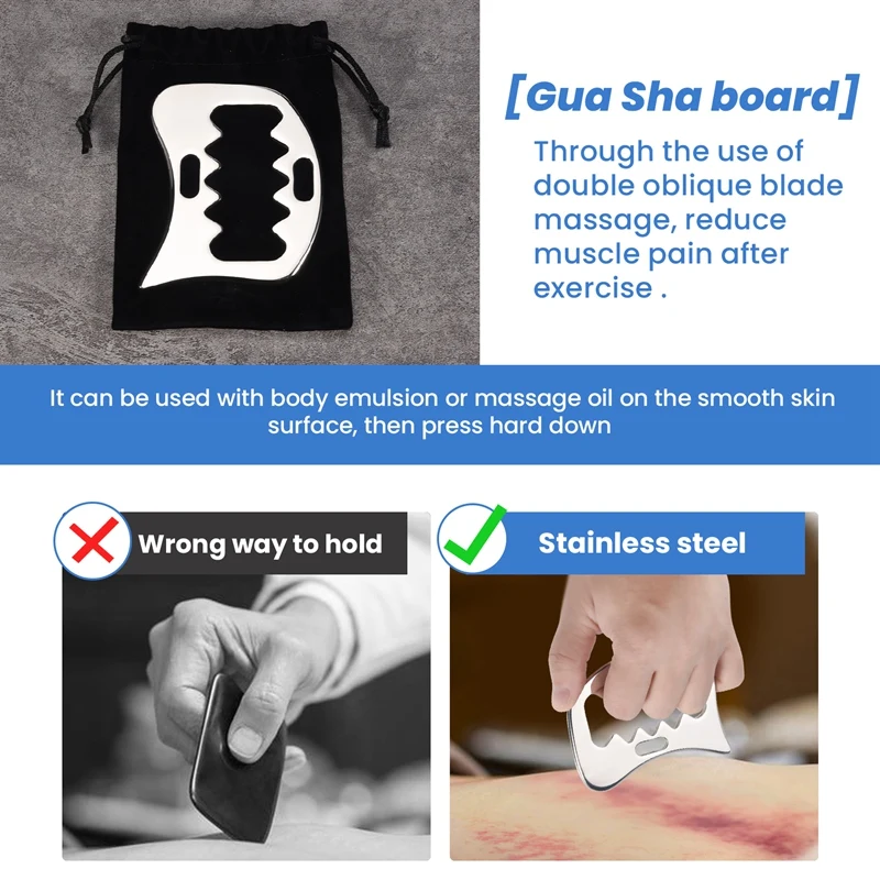 rozsdamentes acél Gua Sha kaparó masszázs eszköz lágyrész mobilizációs testfájdalom kaparó eszköz