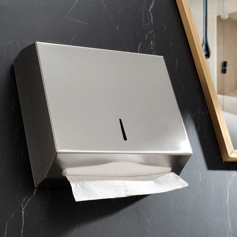 Rozsdamentes acél kézi törlőpapír doboz, kereskedelmi WC-papírfiók, nem perforált, falra szerelhető, vízálló nyilvános WC