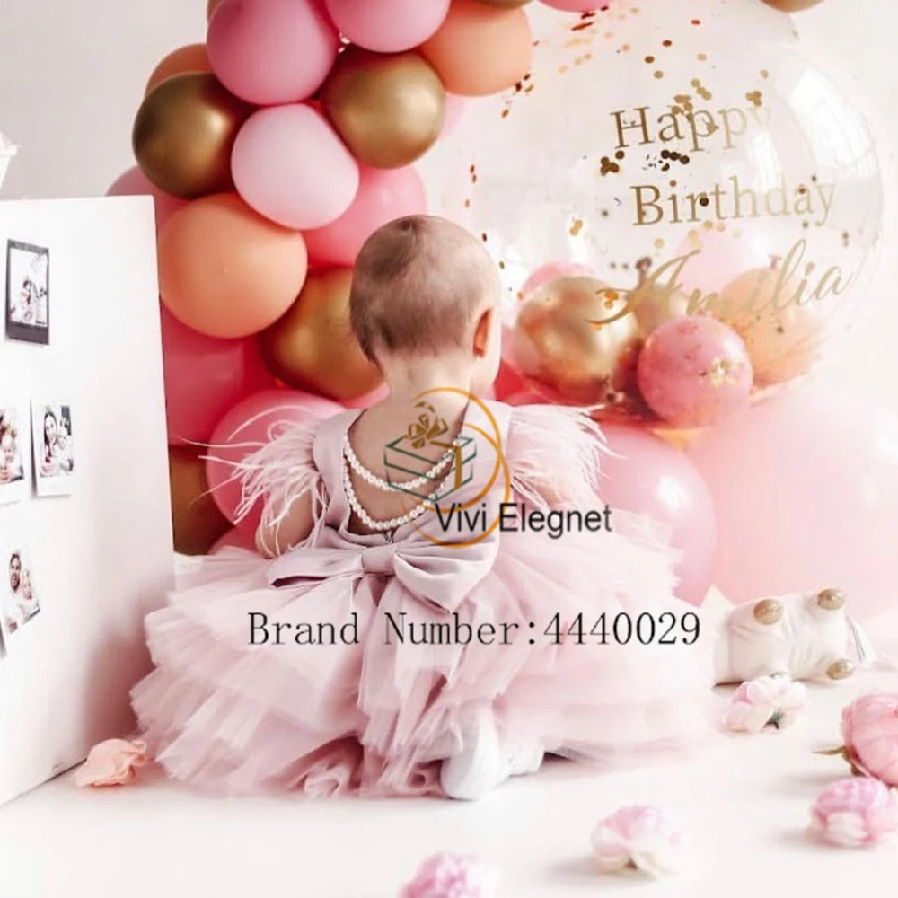 Scoop ujjatlan rózsaszín virágos lányok tollas ruhái 2024 nyár Új rétegű cipzáras hátsó karácsonyi ruhák فلور فتاة اللباس