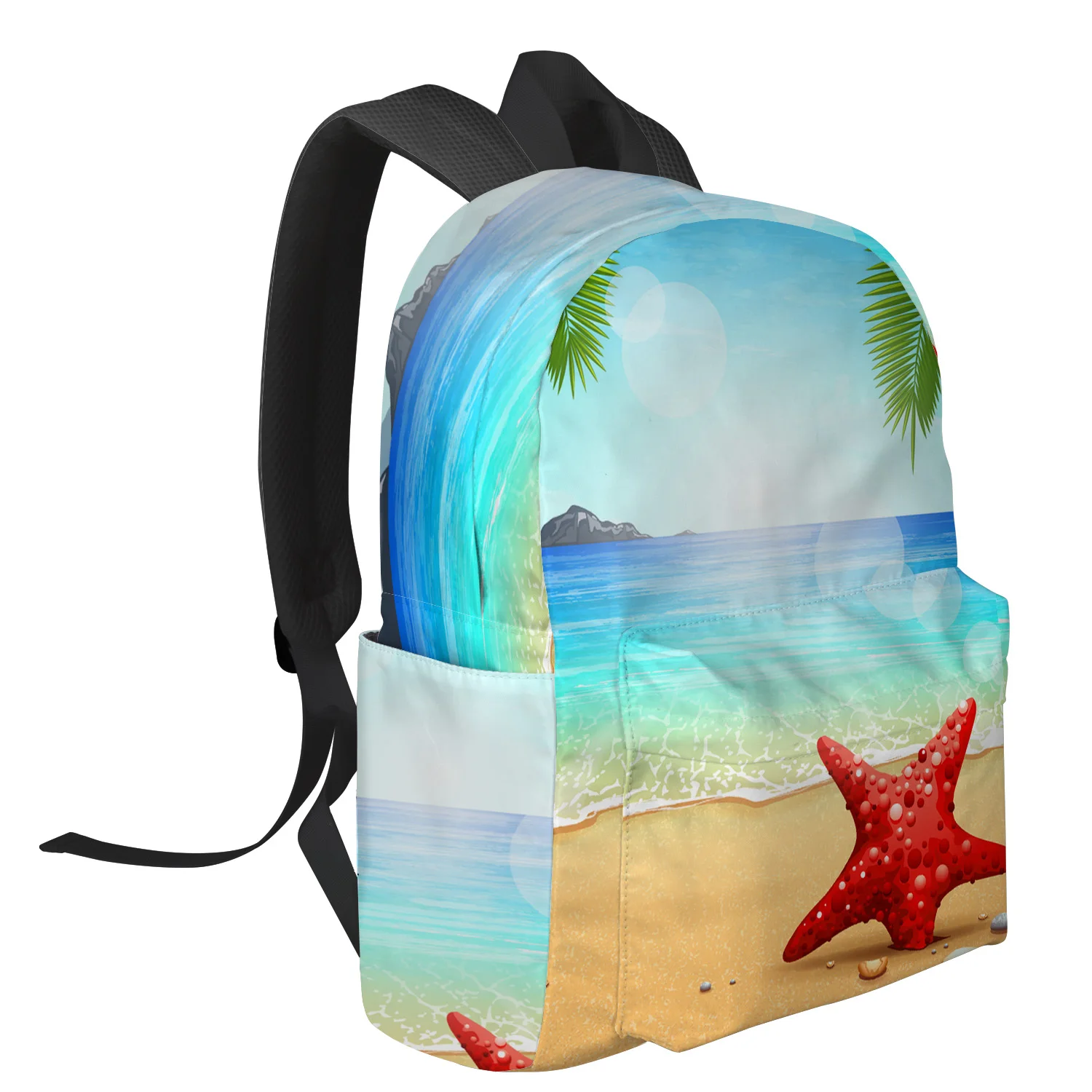Summer Ocean Beach tengeri csillag zöld növények női férfi hátizsákok vízálló iskolai hátizsák diák fiúknak lány táskák mochilák