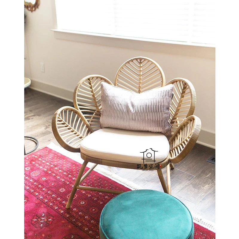 Szabadidő szék alerkélyes hálószoba Nappali Egyszerű páva retro szék Kreatív tömörfa rattan szabadidős szék