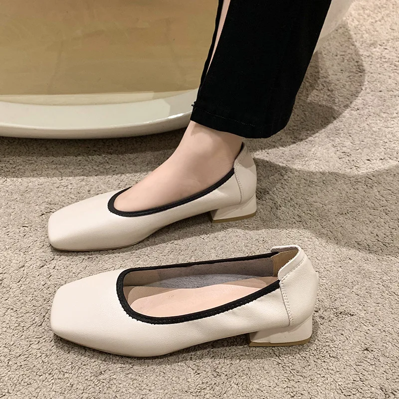Szögletes lábujjú nők Marie Janes cipők 2024 tavaszi sekély cipők Új divatmárka Középsarkú cipő Lolita cipő ruha szivattyúk Mujer Zapatos