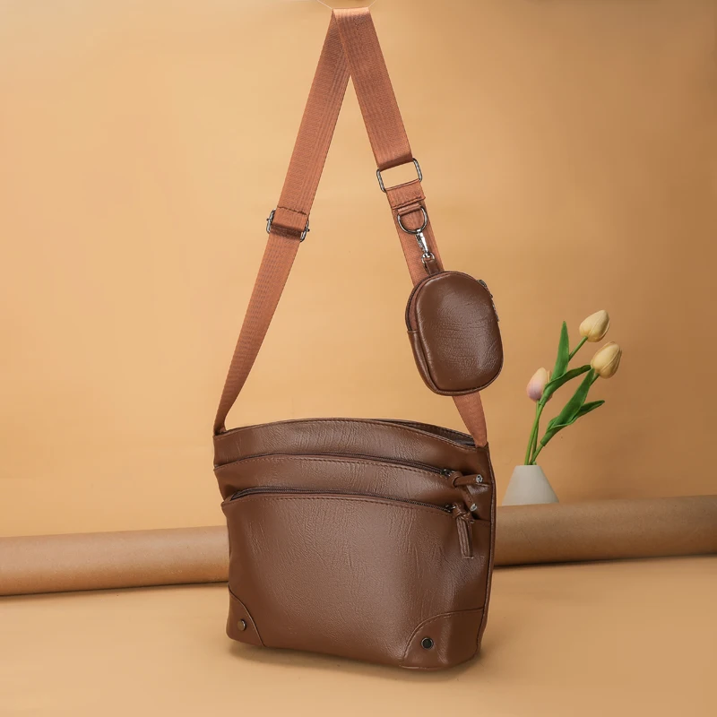 Vintage bőr női táskák Luxus női váll crossbody táska női kis designer táska Multi-pocket Messenger kézitáskák pénztárcák