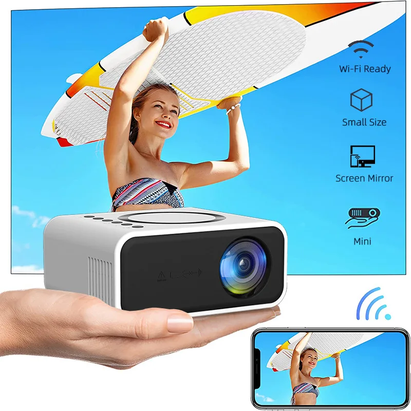 YT300 vezeték nélküli és vezetékes mini projektor, mobiltelefon azonos képernyős projektor, Micro Home hordozható LED