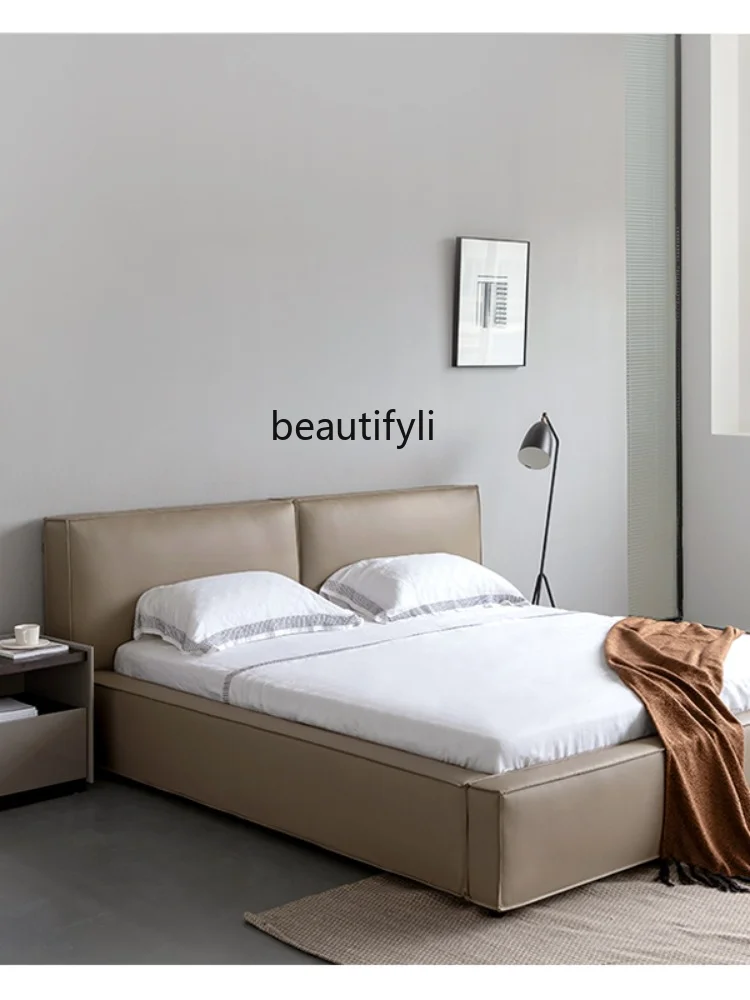 zöld bőr/valódi bőr világos luxus franciaágy 1,8 m nagy ágy/modern minimalista stílus