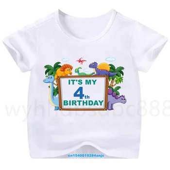 1-10 Gyermek Animal Forest póló Aranyos dinoszaurusz mintás póló Boldog születésnapot póló Dinoszaurusz szám póló