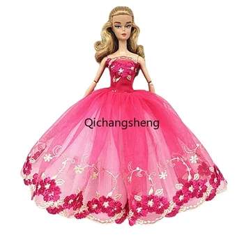 1/6 Babák kiegészítők Forró rózsaszín virágos csipke esküvői ruhák Barbie baba számára Ruhák Barbie hercegnő ruhához Ruhák játék 11.5