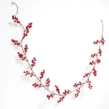 (1 db/csomag) Piros kis bogyós medál Karácsonyfa dekoráció 1,9m hosszú esküvői dekorációk Ünnepi DIY ajándék medálok