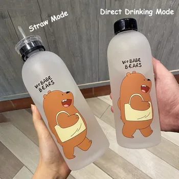 1000ML hordozható nagy rajzfilm vizes palack panda aranyos medve matt szalma bögre élelmiszer minőségű hőálló jó érzésű vizes palack