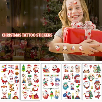 10db rajzfilm karácsonyi jávorszarvas ideiglenes hamis tetováló matricák szellem Mikulás gyermek tetoválások gyerekeknek téli elemek vízálló