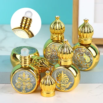 10ml illóolaj hengeres palack arany korona alakú parfüm palackozás hordozható utazási galvanizált faragott üveg luxus üres palack