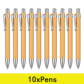 10Pcs bambusz golyóstoll fekete tinta 1 mm-es tollak irodai íráshoz Fa bambusz golyóstoll folyóirathoz Iskolai kellékek