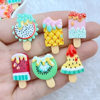 10Pcs Új Mini Aranyos Vegyes Kis Gyümölcs Popsicle sorozat Lapos hátú gyanta Scrapbooking DIY ékszer Kézműves dekorációs kiegészítő