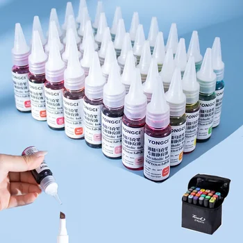 12 Színek jelölő Univerzális tinta utántöltő folyékony színű olajos gyorsan száradó kemény fejű pigment Toll töltés Liquid Art kellékek