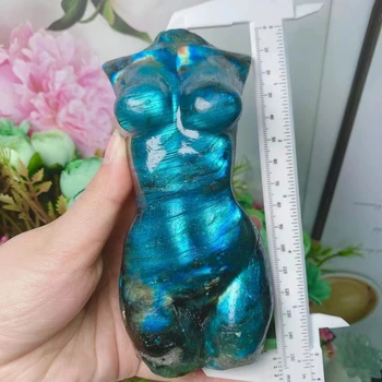 15-16cm Természetes labradorit kő szex hölgy modell szobor kézzel készített női test faragott kézművesség gyógyító kristály otthoni dísz ajándék
