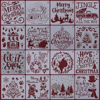 16 darab karácsonyi sablonok, sablonsablon karácsonyi rajz festéséhez, lakberendezés, barkácsolás