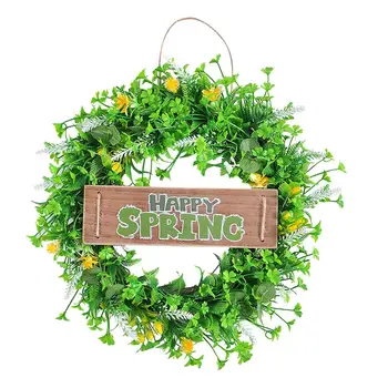 16inch Boldog tavaszt jel Zöld koszorú Bejárati ajtó akasztó Mesterséges függő koszorú parasztházhoz kandalló otthoni esküvői ajtók
