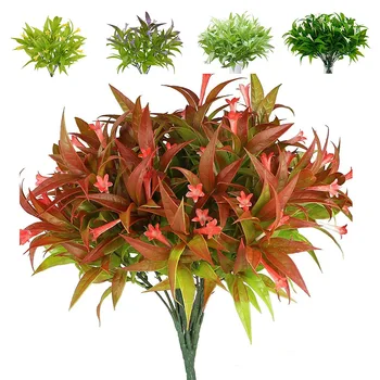 1Pc Kültéri mesterséges növények UV-álló hamis trópusi virágok Műanyag növények Reggeli dicsőség cserjék Növényzet Őszi levelek