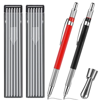 1Set piros-fekete hegesztő ceruza 24 ezüst utántöltővel Mechanikus ceruza fémkészítő olló beépített hegyezővel