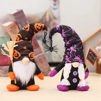 2 db Halloween dekorációk beltéri ijesztő partikellékek az ábrán látható Halloween Gnome baba törpe plüss baba dekorációk ijesztő