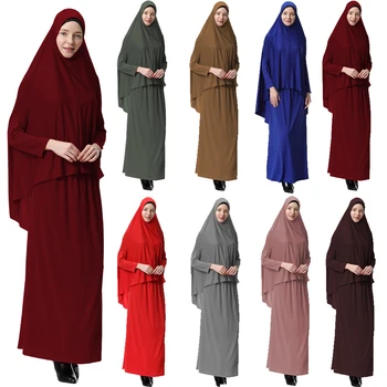 2 részes készlet Ramadán muszlim nők hidzsáb Abaya iszlám imaruha ruha ruházat felső Abayas Khimar Niqab ruha köntös Kaftan ruha