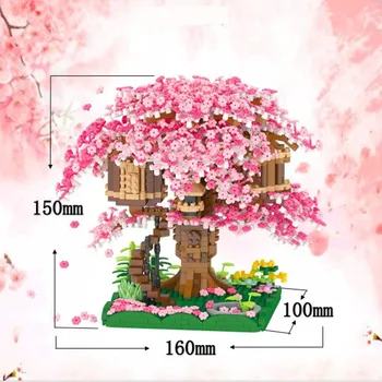 2020P+ Sakura ház építészeti blokkok álom romantikus fa otthon 3D modell DIY virág mini épület kis kocka játék gyerekeknek