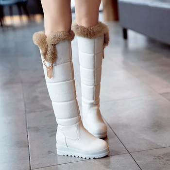 2021 Tartsa melegen a plüss téli női hócsizma platformot fehér bőr comb magasan a térd felett Csizma Plus méret 32-43 cipő C-98