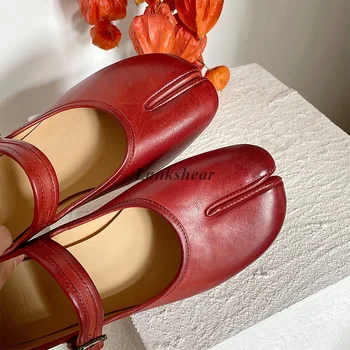 2022 női cipő piros osztott orrú cipő régi vintage Mary Jane cipő női patkócipő egyszavas csat egyszavas csat lapos pi