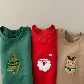 2024 Gyermek pulóver karácsonyra Gyerekek karácsonyfa & Rénszarvas & Mikulás mintás pulóver Csecsemők őszi pulóver