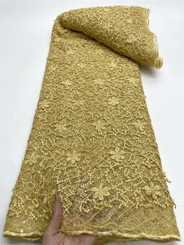 2024 Kiváló minőségű afrikai nigériai tüll csipke szövet flitterek hímzés francia Guipure esküvői parti ruha gyöngyös 5Yards