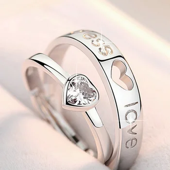 2db/szett Romantikus pár gyűrűk nőknek Férfiak cirkon szív örökké szerelem ígéret jegygyűrű Valentin-napi ajándék