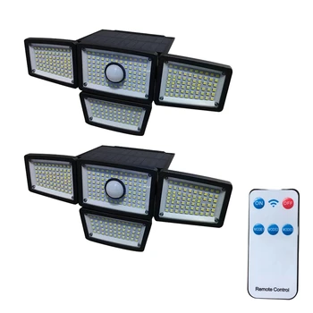 2Pcs fekete napelemes lámpa ABS napelemes fény IP65 vízálló mozgásérzékelő Kültéri lámpák 4 fejű napelemes árvízfali lámpák