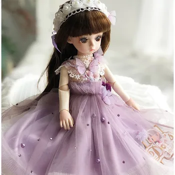 30cm lila maxi ruha BJD babák ruhája csuklós test BJD baba smink kivájt virágviselet születésnapi játékok hercegnő lányoknak