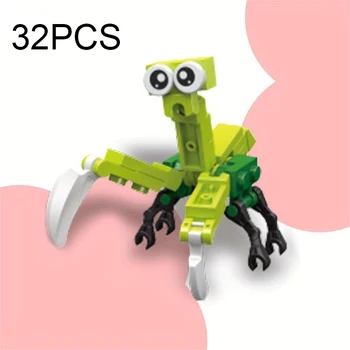32DBS Imádkozó sáska építőelemek Játékkészlet Aranyos állatos party Mini rovar sorozat Összeszerelési kockák Játékok Gyermekek Karácsonyi ajándékok